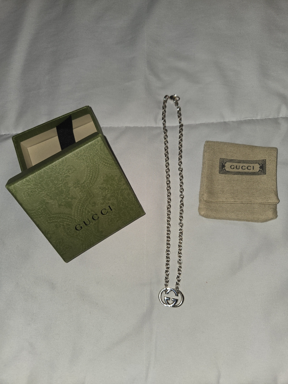 Gucci Silver Interlocking Double G Pendant Necklace